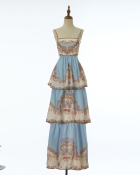 Vacation floral strap dress long printing dress for women