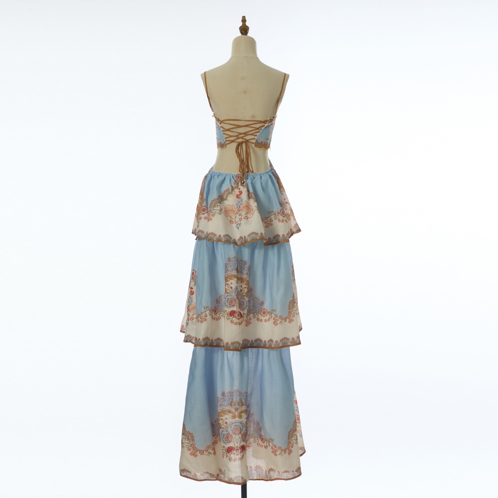 Vacation floral strap dress long printing dress for women