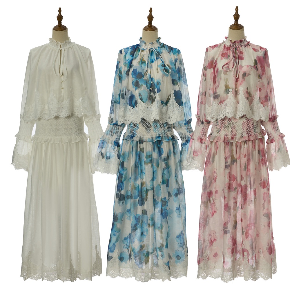Fold V-neck shawl embroidery lace dress