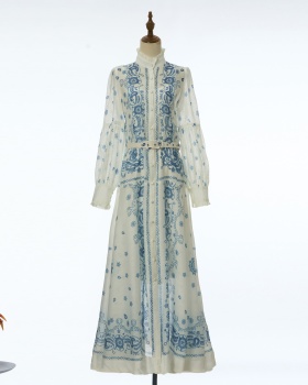 Big skirt sling printing dress 2pcs set