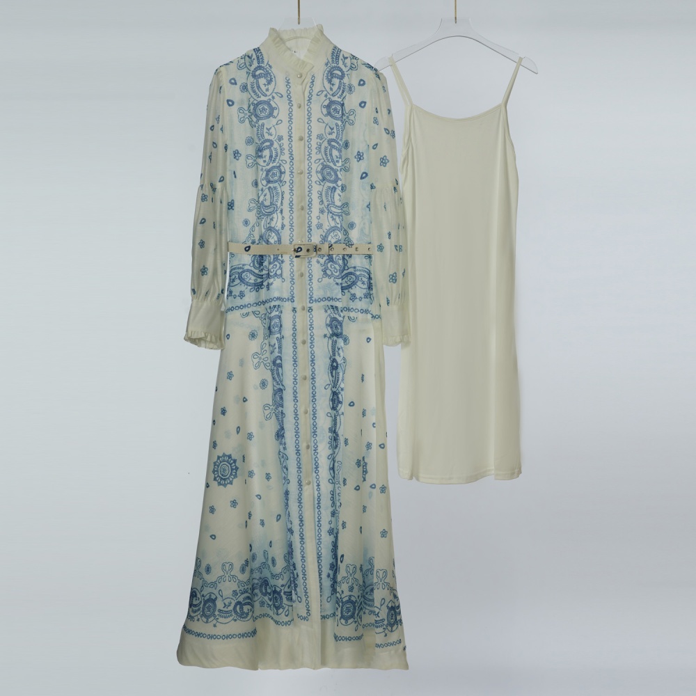 Big skirt sling printing dress 2pcs set