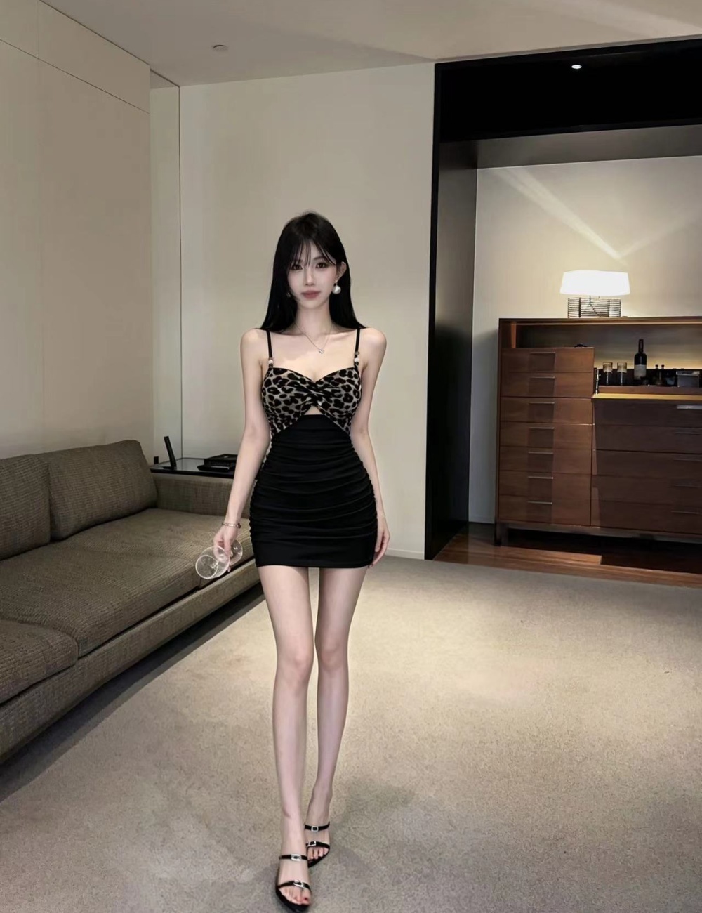 Short slim all-match mixed colors bottoming cotton dress