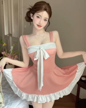 Wrapped chest bow Sexy underwear pinched waist dress