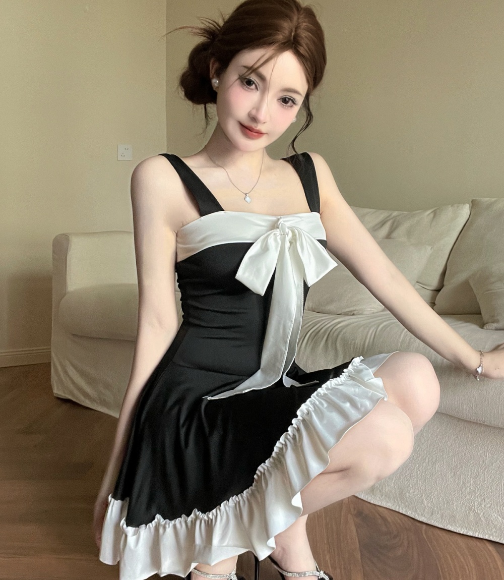 Wrapped chest bow Sexy underwear pinched waist dress