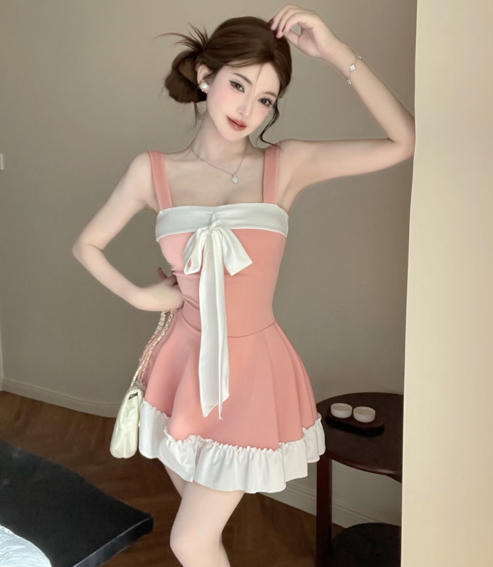 Wrapped chest bow Sexy underwear pinched waist dress