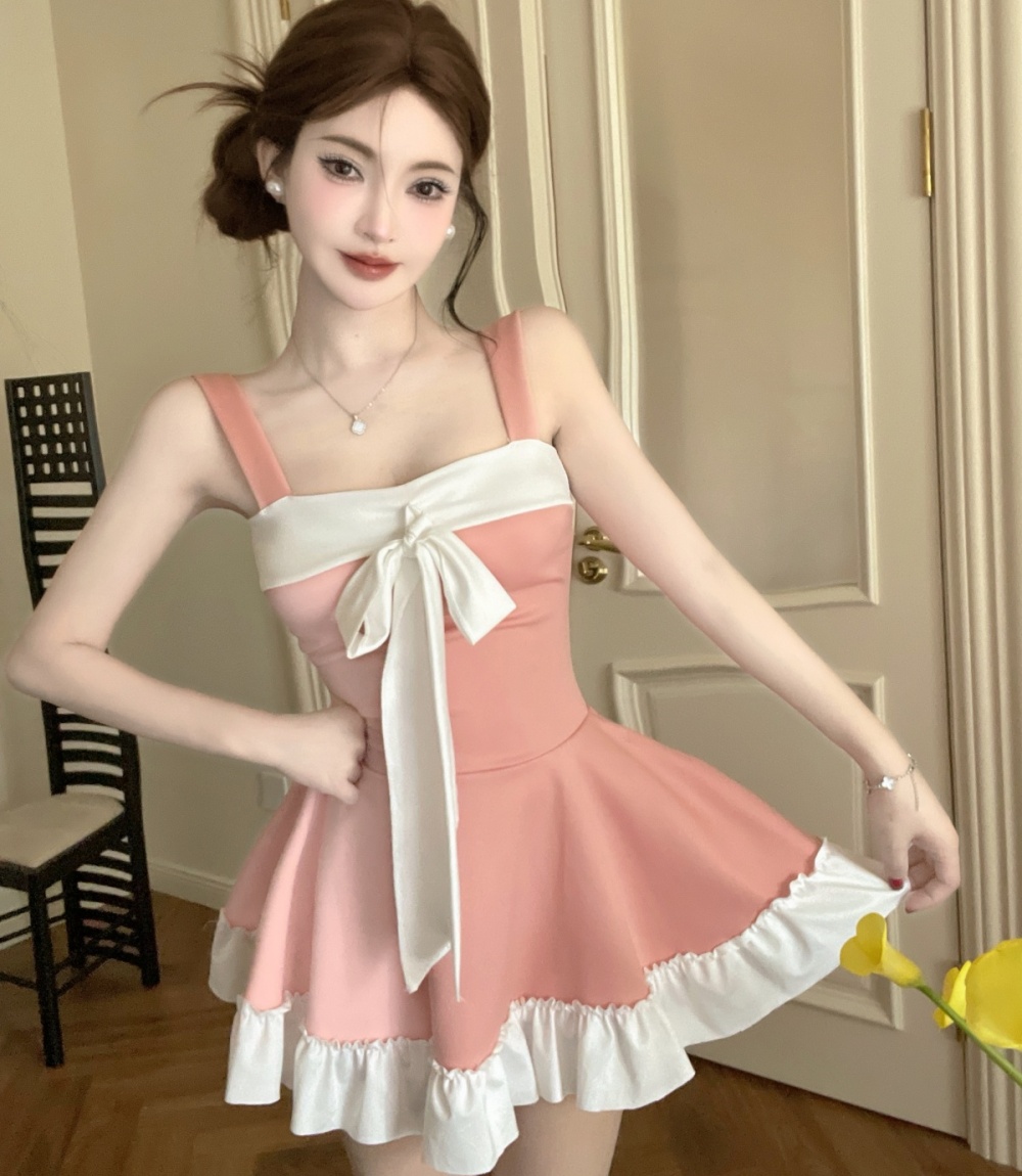 Wrapped chest bow Sexy underwear pinched waist dress