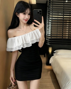 Lotus leaf edges cotton tight bottoming dress