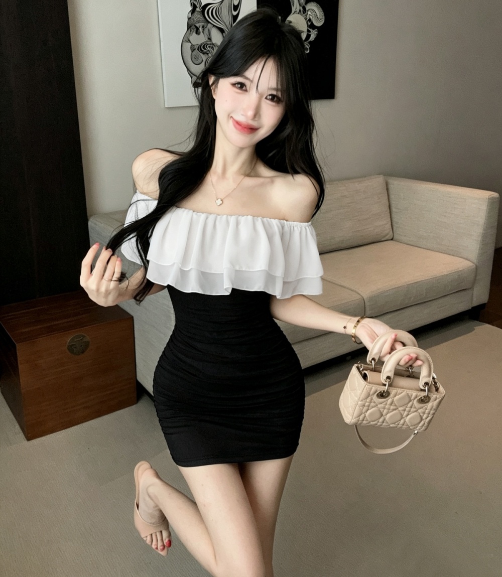 Lotus leaf edges cotton tight bottoming dress
