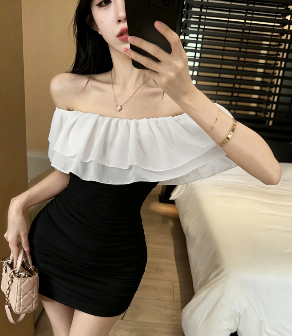 Lotus leaf edges cotton tight bottoming dress