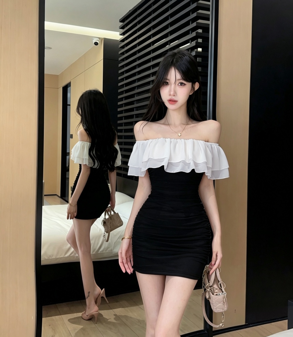 Lotus leaf edges cotton tight bottoming dress