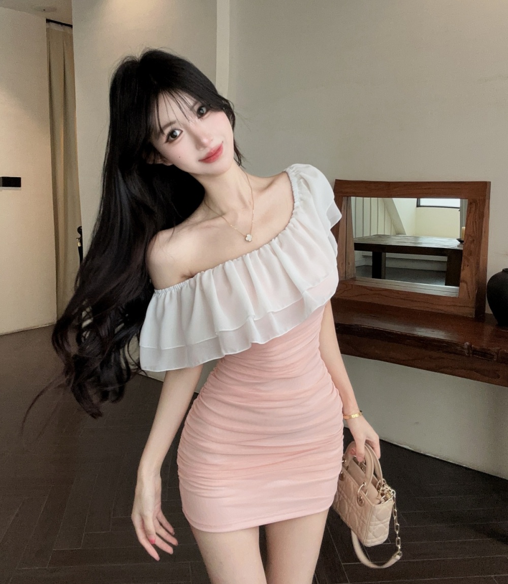 Lotus leaf edges cotton tight bottoming dress