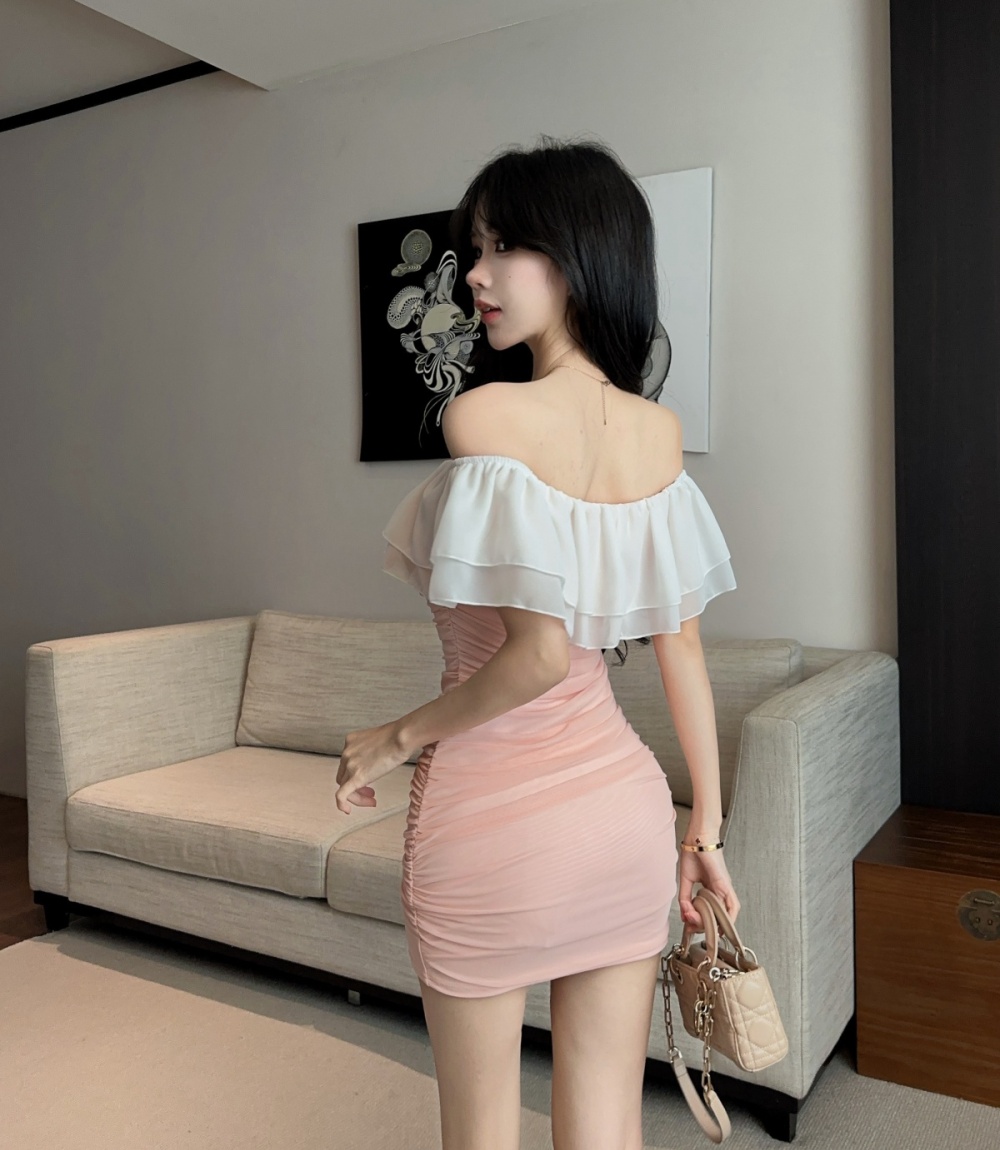 Lotus leaf edges cotton tight bottoming dress