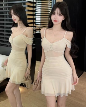 Sexy tight package hip sling gauze dress