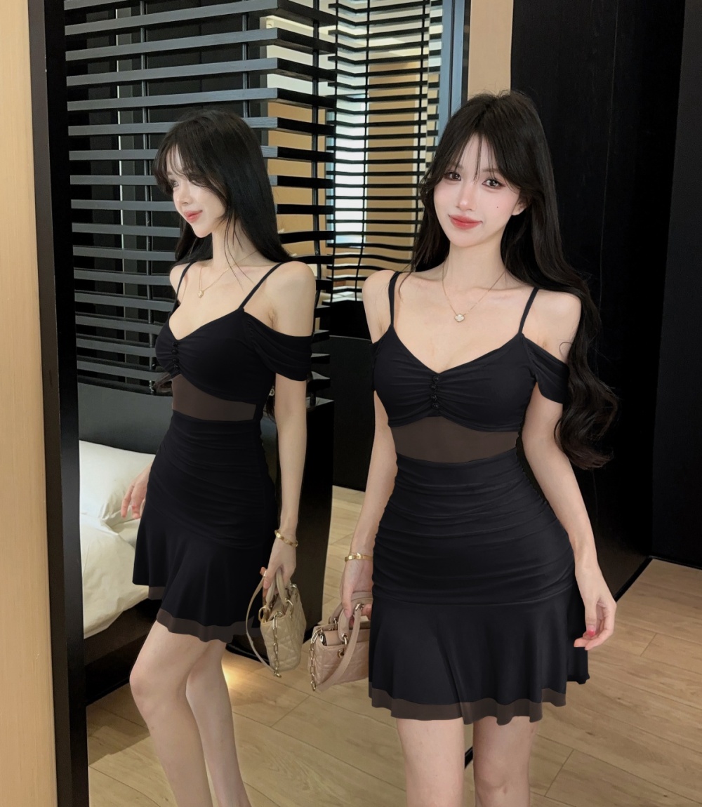 Sexy tight package hip sling gauze dress