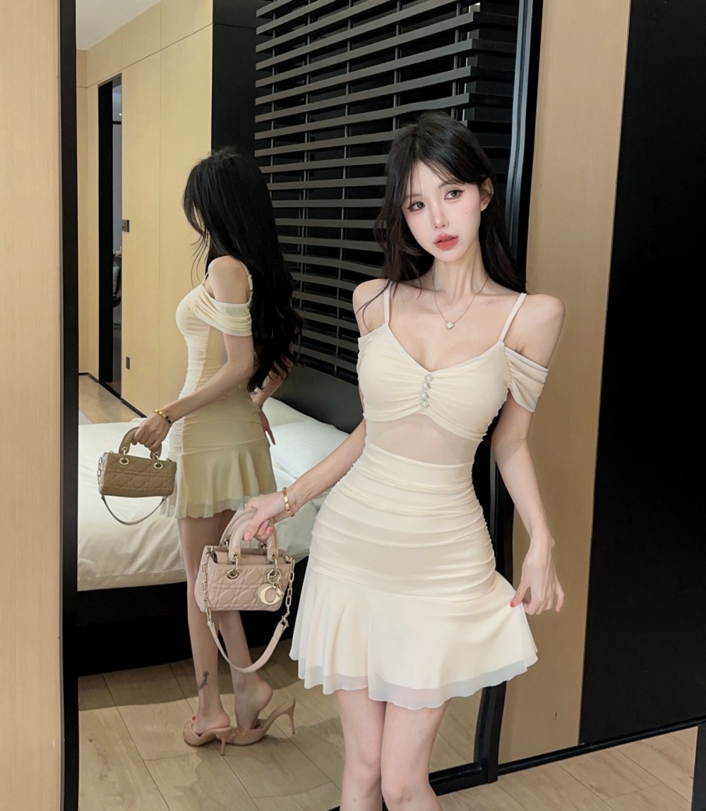 Sexy tight package hip sling gauze dress