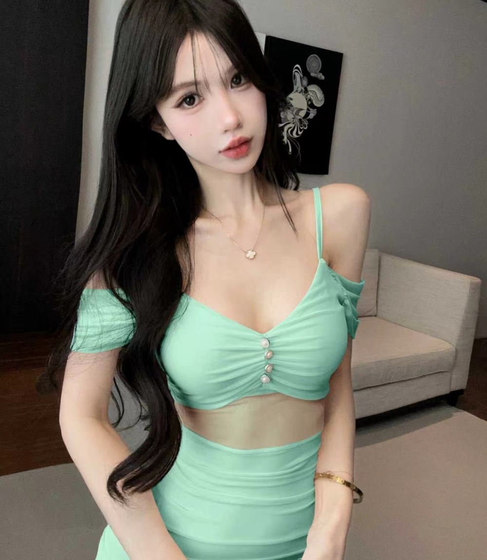 Sexy tight package hip sling gauze dress