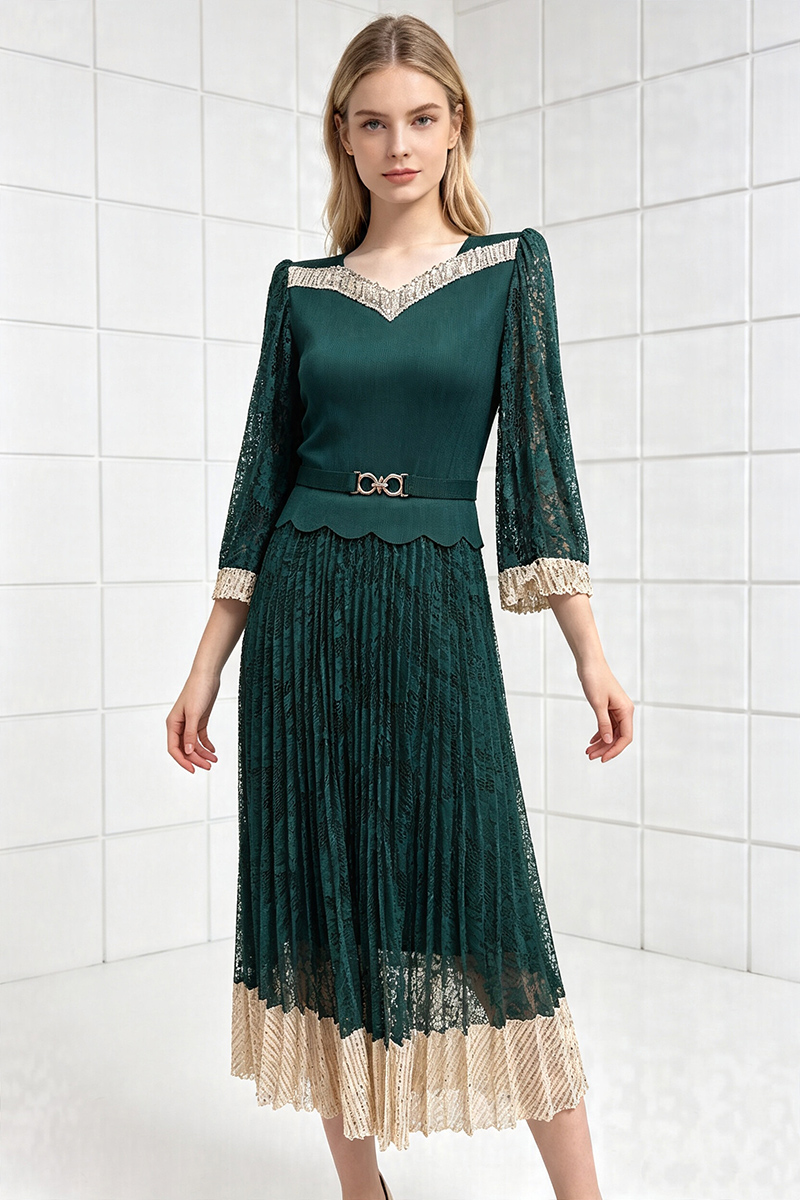 Fold lace sequins dress loose splice formal dress