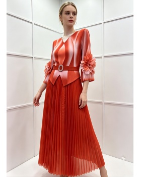 Pleated fold pinched waist loose dress for women