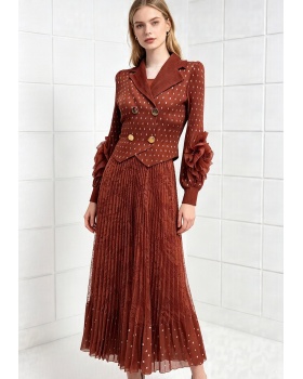 Lantern sleeve dress splice business suit