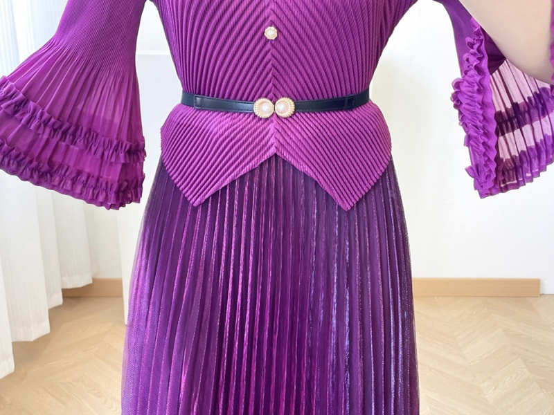 Wood ear pleated long dress temperament slim dress