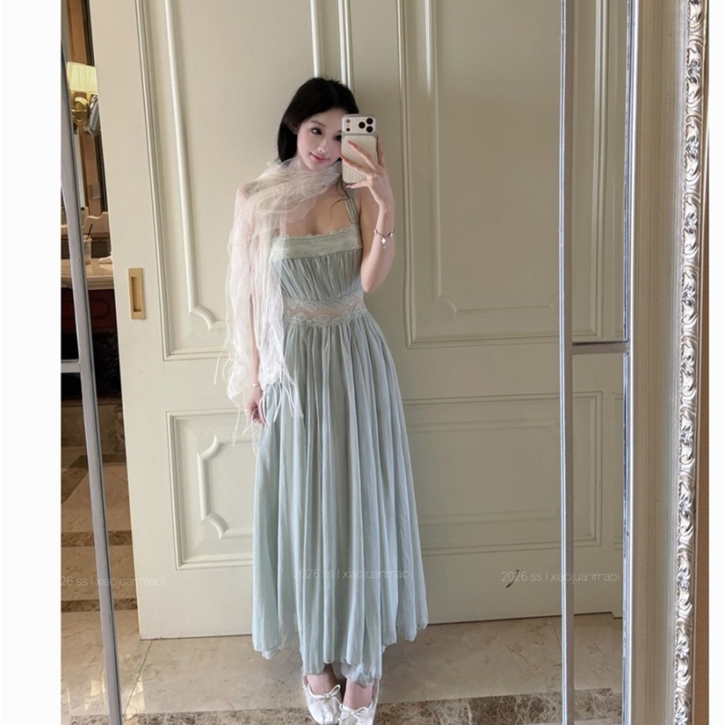 Square collar sexy splice long dress lace slim dress for women