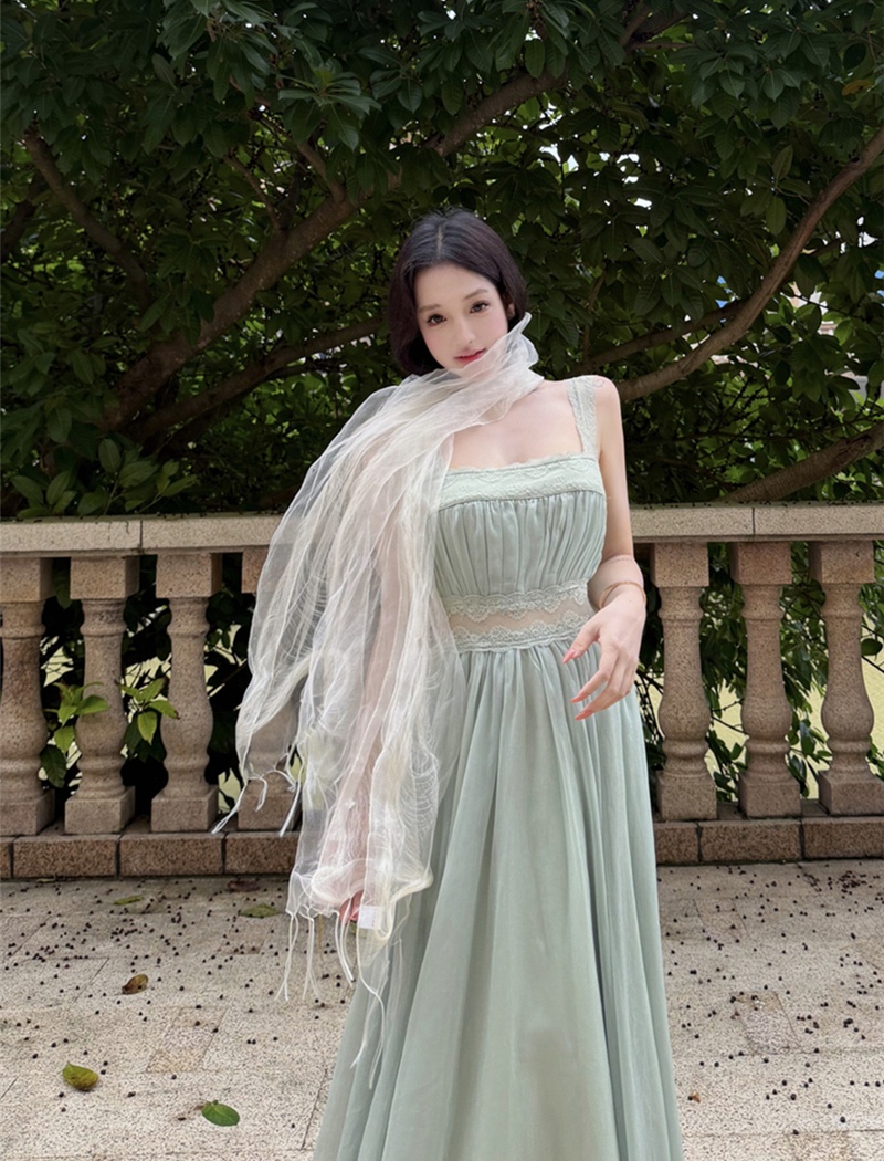 Square collar sexy splice long dress lace slim dress for women