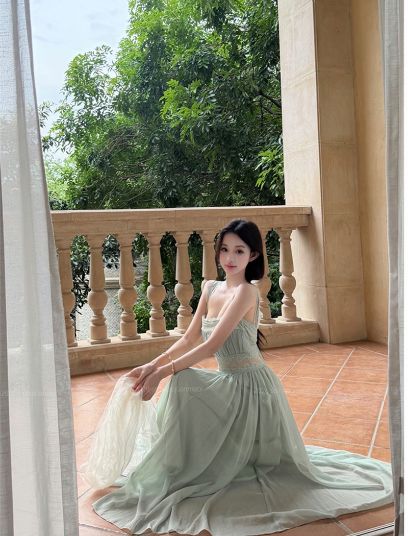 Square collar sexy splice long dress lace slim dress for women