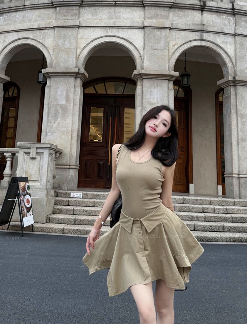 Summer Pseudo-two sexy dress irregular sleeveless shirt