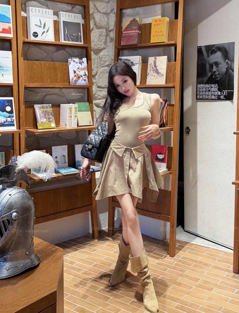 Summer Pseudo-two sexy dress irregular sleeveless shirt