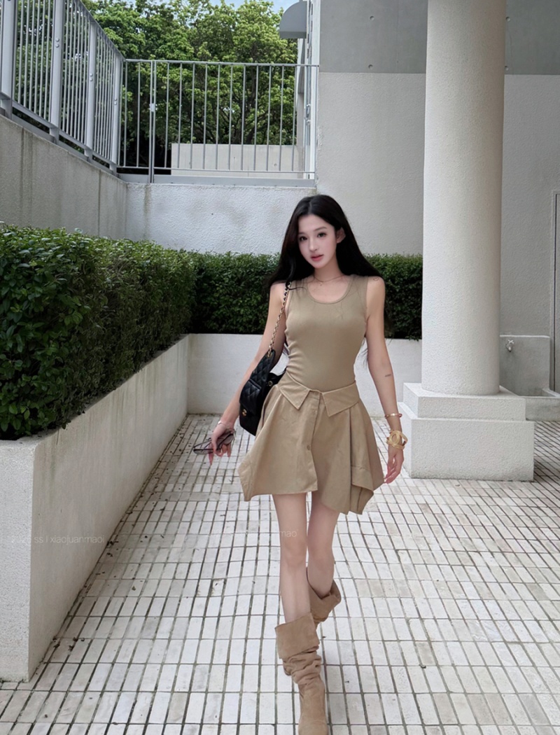 Summer Pseudo-two sexy dress irregular sleeveless shirt