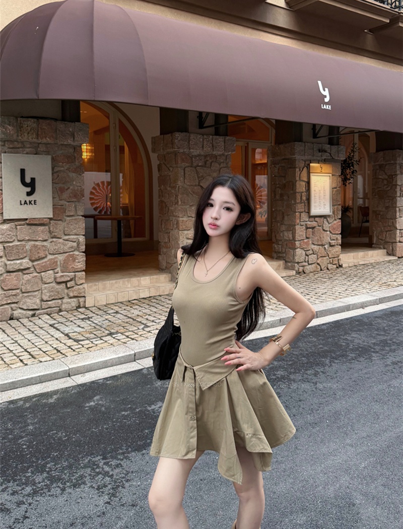 Summer Pseudo-two sexy dress irregular sleeveless shirt