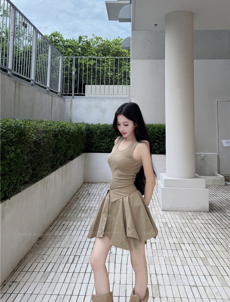 Summer Pseudo-two sexy dress irregular sleeveless shirt
