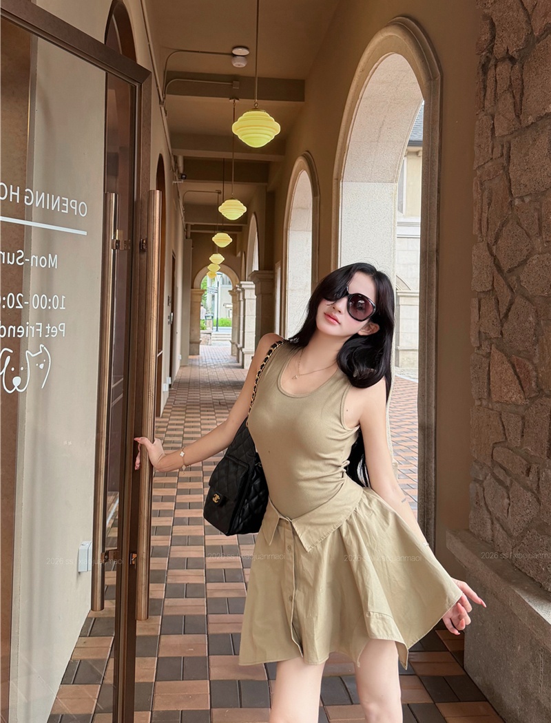 Summer Pseudo-two sexy dress irregular sleeveless shirt