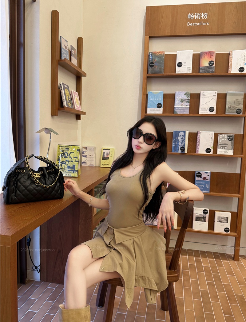 Summer Pseudo-two sexy dress irregular sleeveless shirt