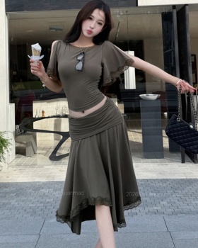 Retro irregular T-shirt slim summer skirt a set for women