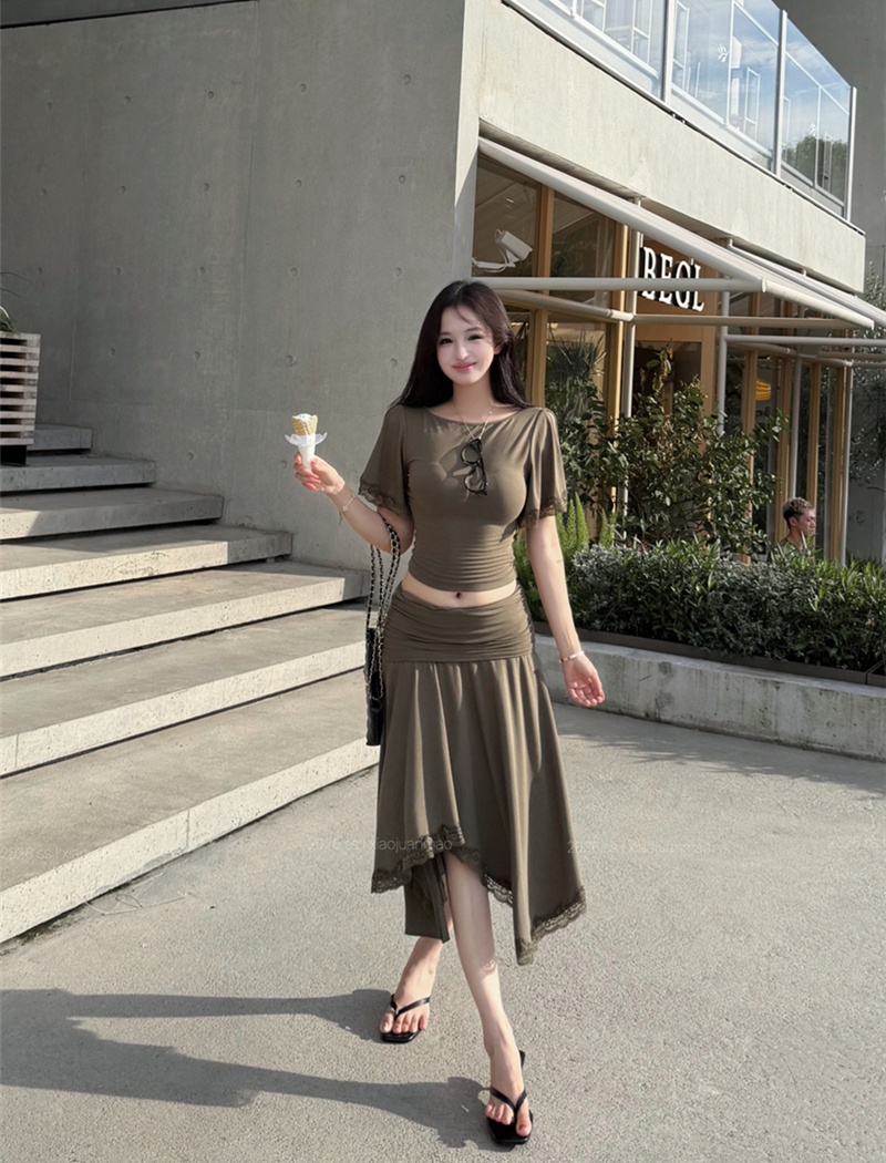 Retro irregular T-shirt slim summer skirt a set for women