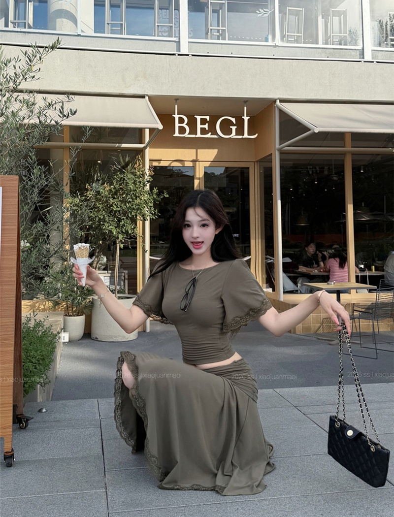 Retro irregular T-shirt slim summer skirt a set for women