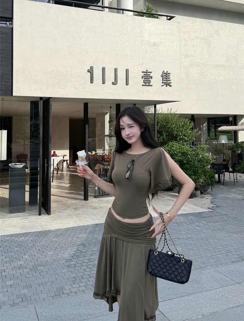 Retro irregular T-shirt slim summer skirt a set for women