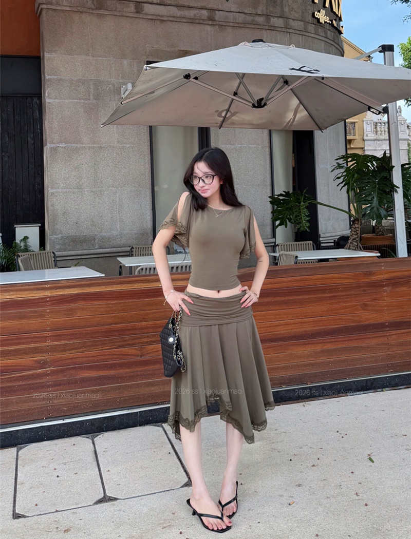 Retro irregular T-shirt slim summer skirt a set for women
