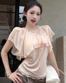 Summer temperament lace tops enticement splice T-shirt