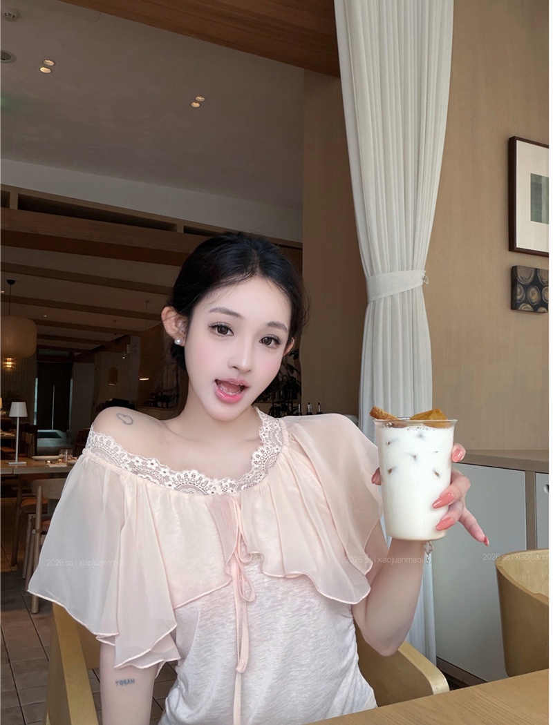 Summer temperament lace tops enticement splice T-shirt