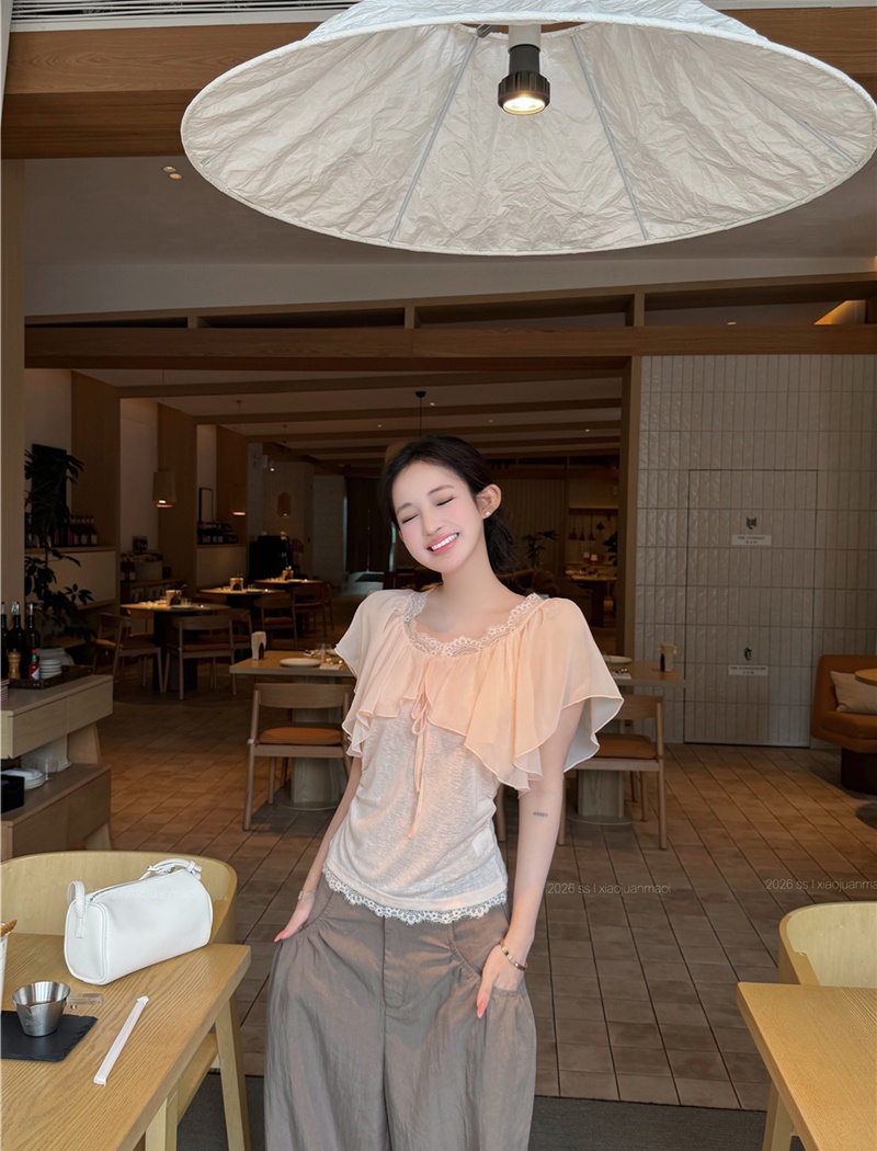 Summer temperament lace tops enticement splice T-shirt