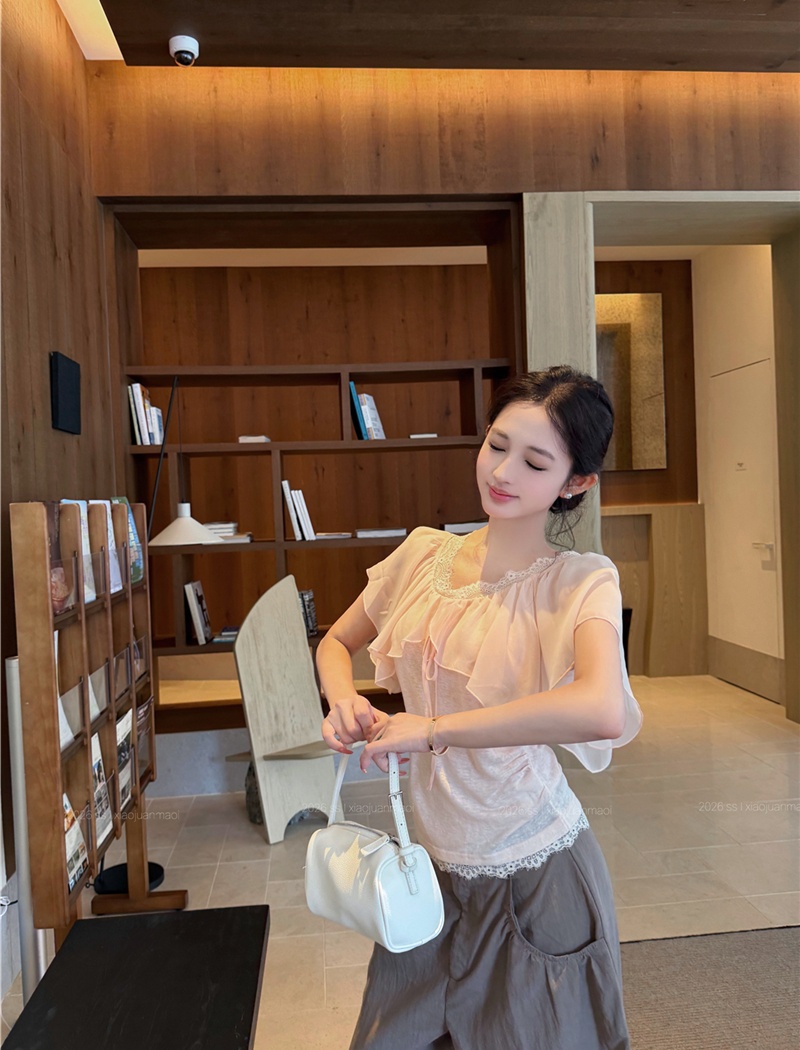 Summer temperament lace tops enticement splice T-shirt