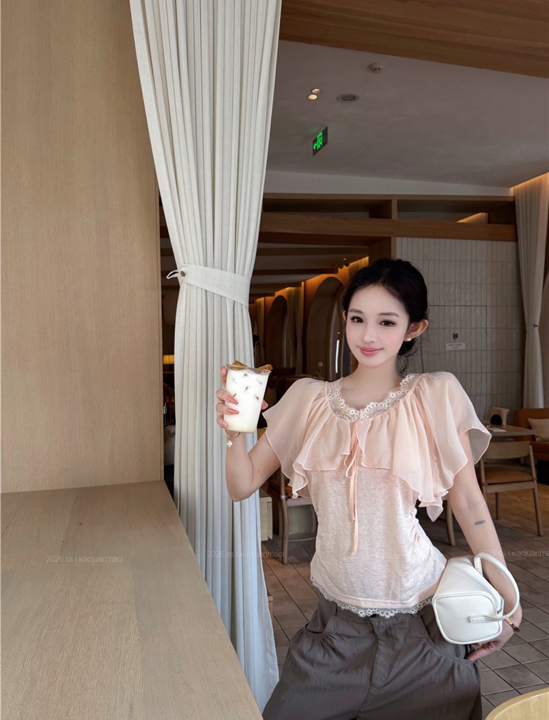 Summer temperament lace tops enticement splice T-shirt
