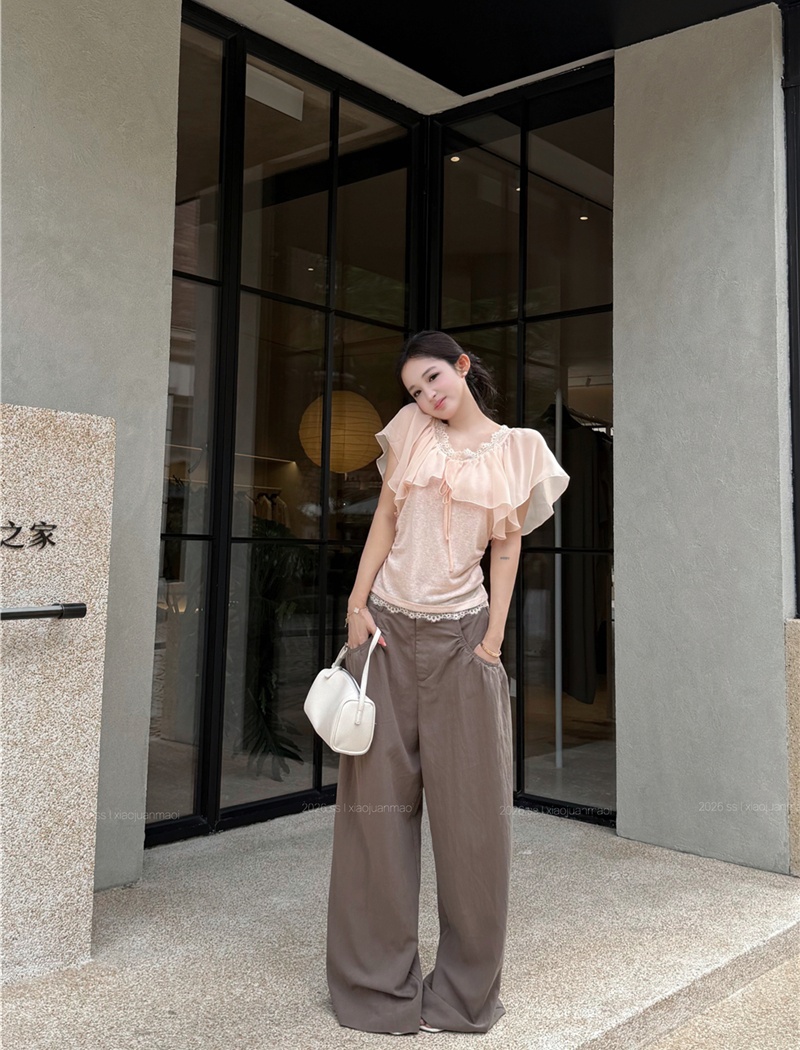 Lace Casual T-shirt short sleeve long pants a set