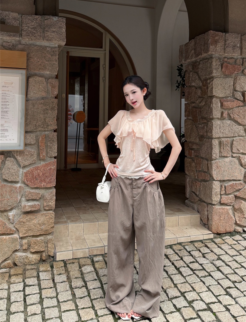 Lace Casual T-shirt short sleeve long pants a set