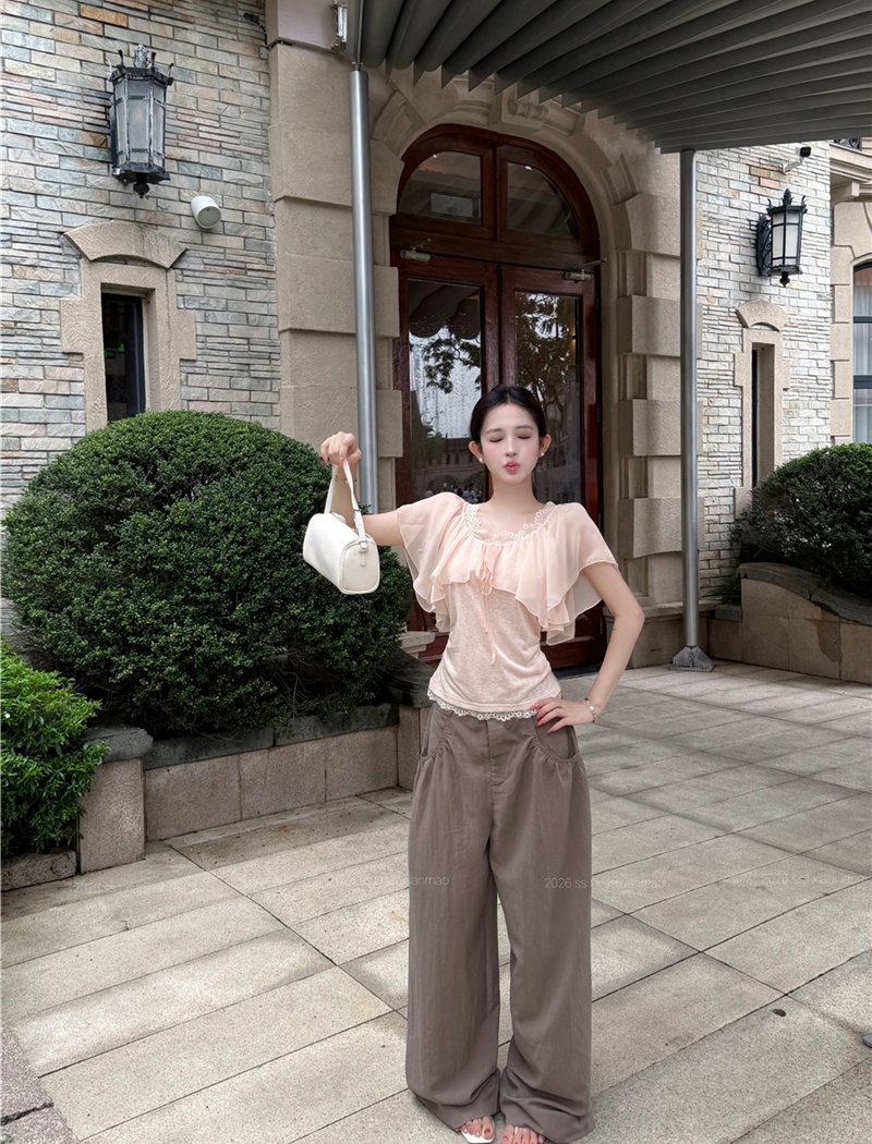 Lace Casual T-shirt short sleeve long pants a set
