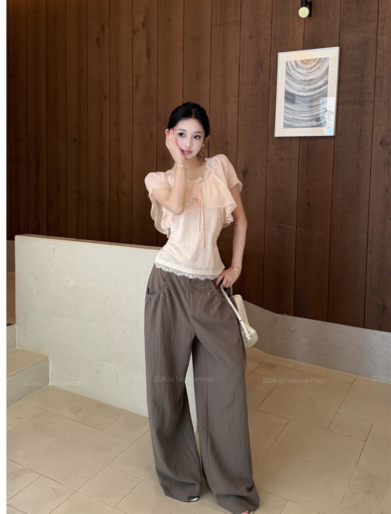 Lace Casual T-shirt short sleeve long pants a set
