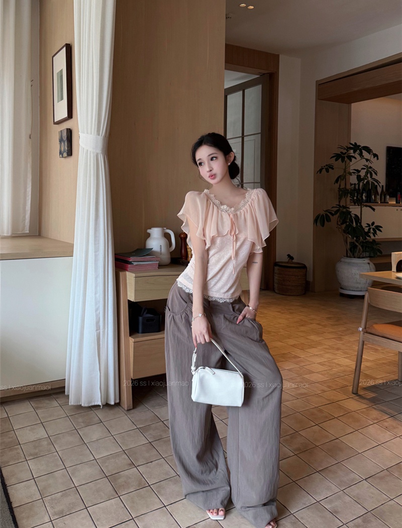 Lace Casual T-shirt short sleeve long pants a set