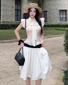 Black-white summer skirt wide waist tops a set for women